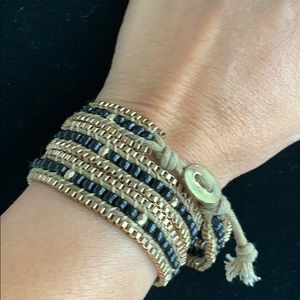 Gold tone and black beads wraparound bracelet